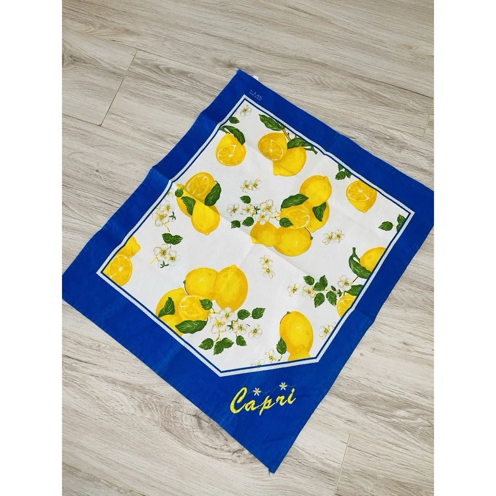 Vintage L.&G. Made in Italy Capri Embroidered Lemon Tea Towel Linen Hand Cloth